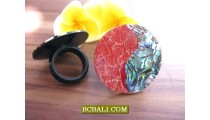 Abalone Shell Finger Rings Resin With Red Coral 